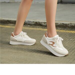 New! Rihero Women's Platform Sneakers Casual Lace Up Non Slip Tennis Shoes, 8.5